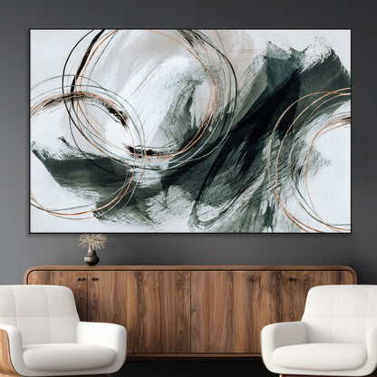 86583265-SEG-FC-90X60_Oversize_Oversize-Black and Gray Abstract Wall Art – Modern Copper Circle Canvas Print, Contemporary Minimalist Painting for Living Room, Bedroom,