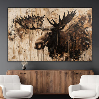 83505059-MGV-CV-36X24-Majestic Moose Wall Art – Rustic Animal Canvas Painting – Wilderness Wildlife Decor with Earthy Tones for Cabin, Lodge, Farmhouse,