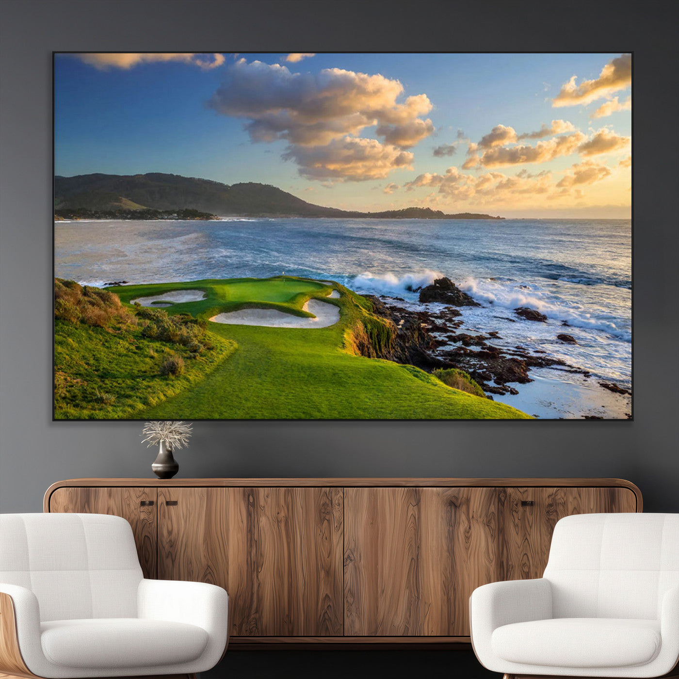 50107048-MGV-CV-36X24-Golf Course Wall Art – Coastal Ocean View Canvas Print, Scenic Fairway Landscape Decor for Office, Man Cave, Bedroom, or Living