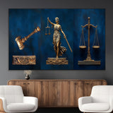 91629053-MGV-CV-36X24-Lady Justice Wall Art – Golden Gavel and Scales Canvas Print, Elegant Legal Office Decor for Lawyers, Judges, Courtroom or Study