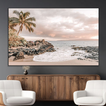 14214613-MGV-CV-36X24-Tropical Beach Wall Art – Palm Tree and Ocean Sunset Canvas Print, Relaxing Coastal Landscape Decor for Living Room, Bedroom, or