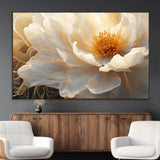 29539087-MGV-CV-36X24-Floral Wall Art – Elegant White and Gold Bloom Canvas Print, Romantic Modern Flower Artwork for Bedroom, Living Room, or Office