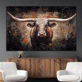 24779067-MGV-CV-36X24-Longhorn Bull Wall Art – Western Rustic Canvas Print, Bold Cowboy Cattle Painting for Ranch House, Farmhouse, Office, or Living