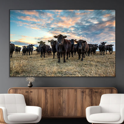 13867292-MGV-CV-36X24-Black Cattle Wall Art – Rustic Ranch Herd Canvas Print, Western Farmhouse Country Landscape Decor for Living Room, Office, or