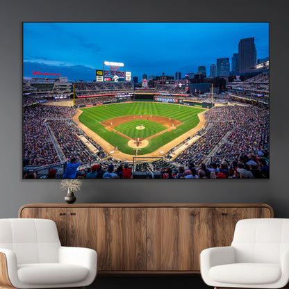 77273035-MGV-CV-36X24-Baseball Stadium Wall Art – Panoramic Evening Game Canvas Print, Sports Fan Decor for Man Cave, Office, Bar, or Living Room