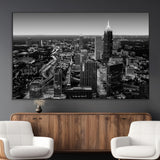 46578567-MGV-CV-36X24-Atlanta Skyline Wall Art – Black and White Cityscape Canvas Print, Modern Urban Night Decor for Office, Living Room, or Apartment