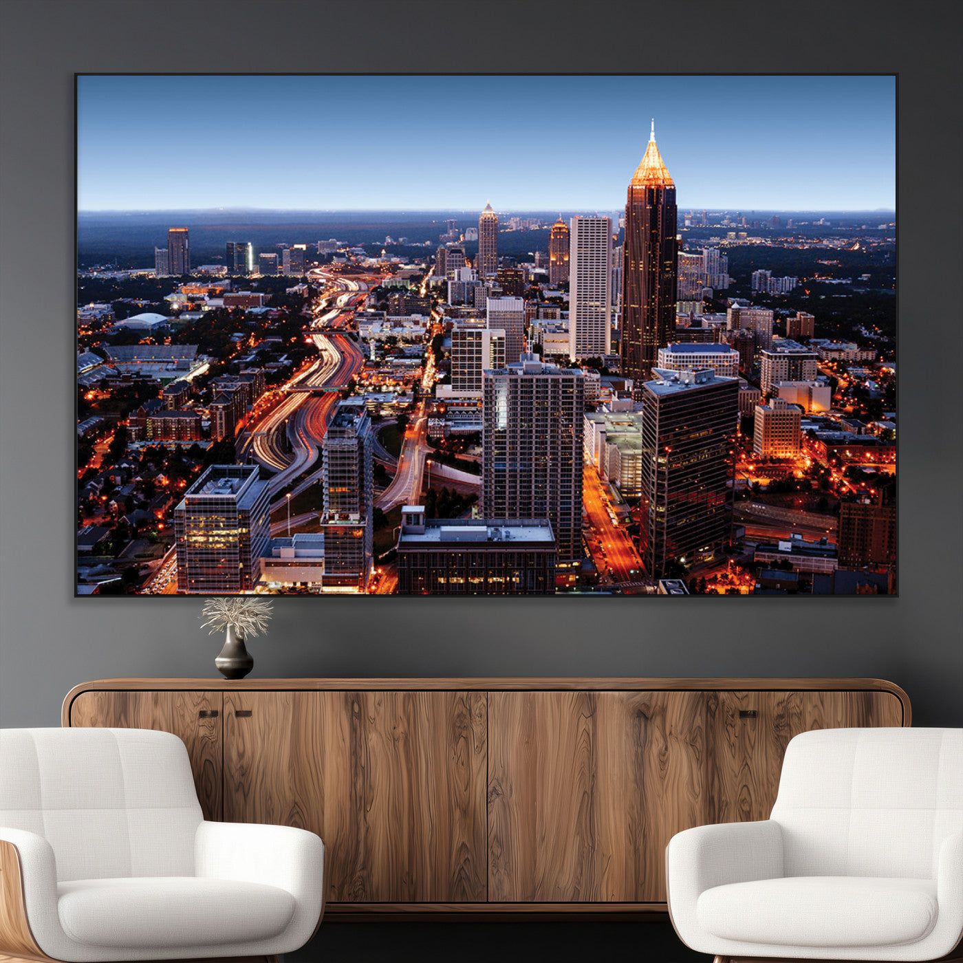 81886632-MGV-CV-36X24-Atlanta Skyline Wall Art – Vibrant City Lights Canvas Print, Modern Urban Cityscape Decor for Living Room, Office, or Apartment