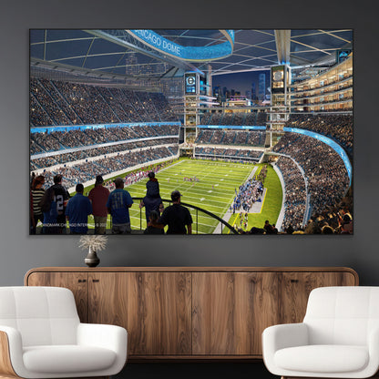 41816511-MGV-CV-36X24-Chicago Dome Stadium Wall Art – Futuristic Football Arena Canvas Print, Modern Sports Fan Decor for Man Cave, Office, Bar, or