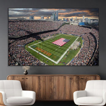 98106777-MGV-CV-36X24-Soldier Field Wall Art – Chicago Bears Stadium Canvas Print with American Flag, Game Day Football Decor for Man Cave, Bar, or