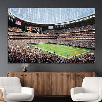 32530647-MGV-CV-36X24-Chicago Bears Stadium Wall Art – Futuristic Dome Arena Canvas Print, Modern Football Concept Design Decor for Man Cave, Bar, or