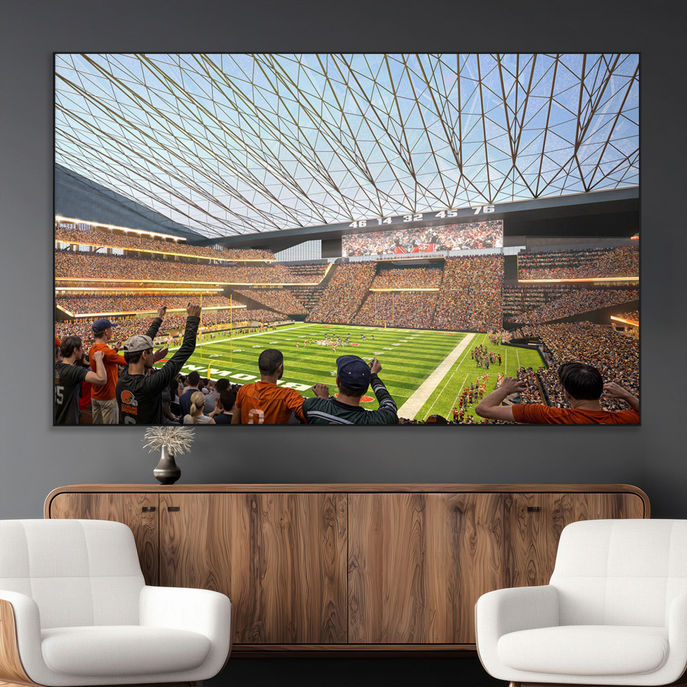 81960112-MGV-CV-36X24-Futuristic Football Stadium Wall Art – Modern Dome Arena Canvas Print, Chicago Bears Concept Design Sports Decor for Man Cave or