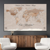 95243244-MGV-CV-36X24-Wander Often Wonder Always World Map Wall Art – Neutral Beige Adventure Canvas Print, Rustic Boho Travel Decor for Bedroom, Living
