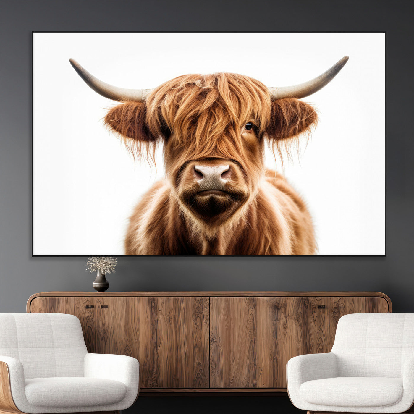637908607-MGV-FC-93X47-3P_Black-Highland Cow Wall Art Print – Rustic Farmhouse Animal Portrait, Scottish Highland Cattle Canvas, Modern Country Wall Decor for