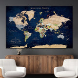43160428-MGV-CV-36X24-Adventure Awaits Navy Blue World Map – Vibrant Travel Canvas Wall Art, Antique Atlas Print, Wanderlust Decor for Home Office