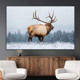 85177251-MGV-CV-36X24-Elk Wall Art – Majestic Wildlife Canvas Print of Bull Elk Snowy Forest, Rustic Nature Decor for Living Room, Cabin, or Office