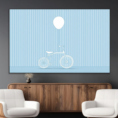 56479838-MGV-CV-36X24-Bicycle Wall Art – Minimalist Blue Canvas Print with Balloon Illustration, Modern Decor Artwork for Kids Room, Nursery, or Living