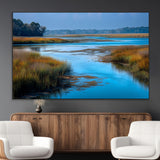 26300004-MGV-CV-36X24-Tranquil Marshland Canvas Wall Art – Blue Water, Reflective Sky, Golden Grasses, Calm Nature Landscape, Scenic Outdoor Beauty for