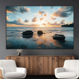 23879436-MGV-CV-36X24-Rocky Ocean Sunset Canvas Wall Art – Seaside Dramatic Seascape, Ocean Sunset Art Print for Coastal Modern Decor for Nature