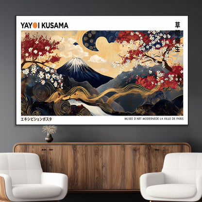 28945903-MGV-CV-36X24-Japanese Wall Art – Mount Fuji Canvas Print with Cherry Blossoms and Golden Wave Motifs, Traditional Asian Inspired Artwork for
