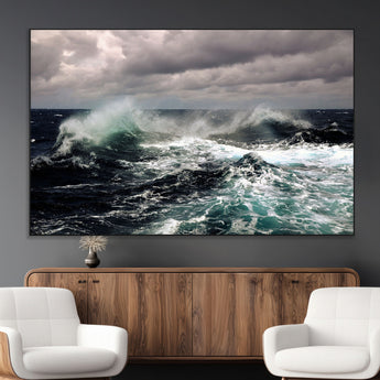38622353-MGV-CV-36X24-Stormy Ocean Waves Canvas Wall Art – Framed Turbulent Sea Print, Large Nature Canvas for Coastal, Living Room, or Office Spaces