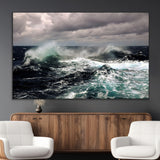 38622353-MGV-CV-36X24-Ocean Wave Wall Art – Dramatic Seascape Canvas Print with Stormy Sky and Crashing Sea, Bold Coastal Photography for Living Room,