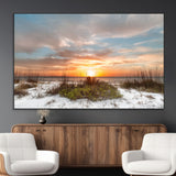 58266230-MGV-CV-36X24-Beach Sunset Wall Art – Coastal Canvas Print with Sandy Dunes, Sea Grass and Golden Sky, Serene Ocean Landscape Photography for