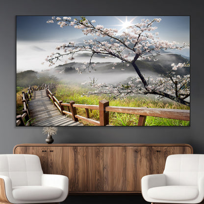 34632598CRY-MGV-CV-36X24-Sakura Cherry Blossom Pathway Canvas Wall Art – Tranquil Walk Through Blossoming Nature – Ready to Hang