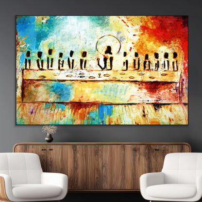 YKE34632598CR-MGV-CV-36X24-Abstract Last Supper with Apostles Wall Art Canvas Print
