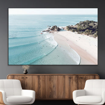 79395467-MGV-CV-36X24-Coastal Wall Art – Aerial Beach Canvas Print, Ocean Waves and Sandy Shore Photography Decor for Bedroom, Living Room, Office,
