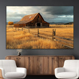 16480179-MGV-CV-36X24-Farmhouse Wall Art – Rustic Barn and Golden Field Canvas Print, Country Landscape Photography Decor for Bedroom, Living Room,