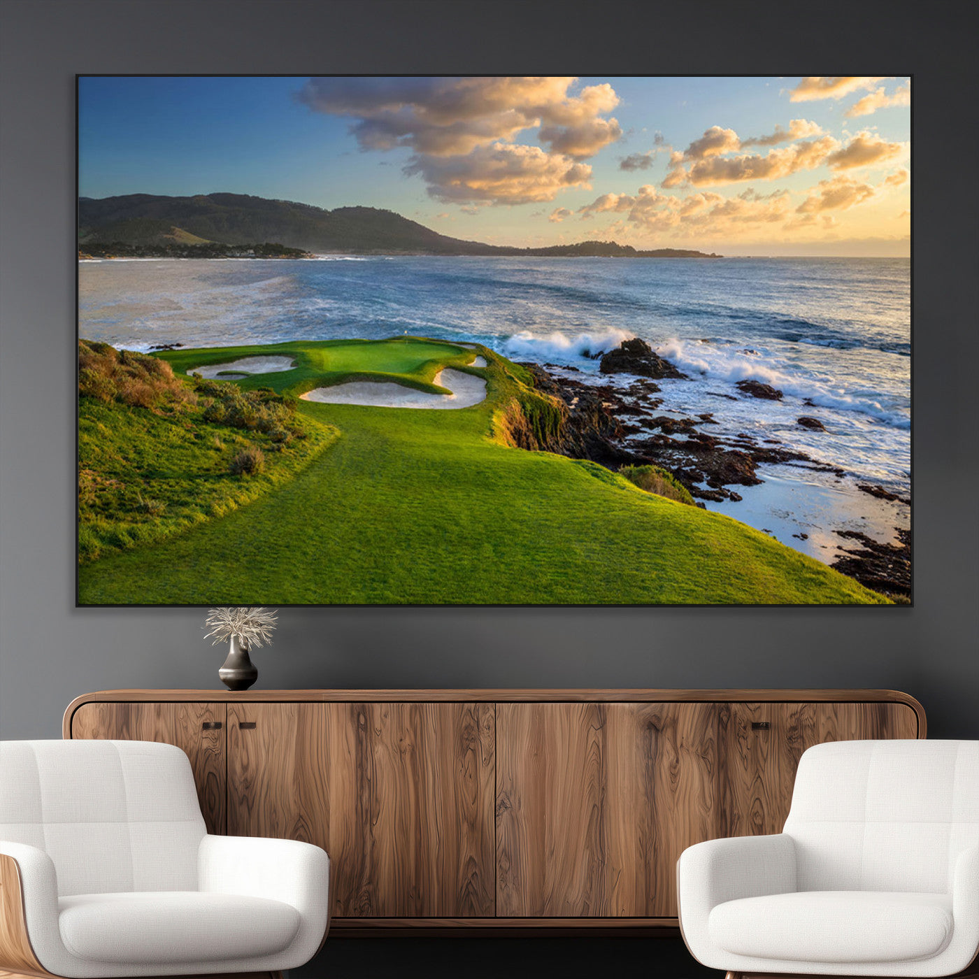 67486665-MGV-CV-36X24-Golf Course Wall Art – Pebble Beach Oceanfront Canvas Print, Coastal Fairway Photography Sports Decor for Living Room, Office, Man