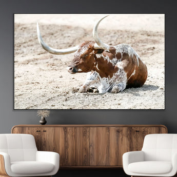 89096667-MGV-CV-36X24-Texas Longhorn Wall Art – Rustic Western Canvas Print, Cattle Photography Decor for Ranch House, Living Room, Office, Man Cave