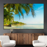 65056721-MGV-CV-36X24-Tropical Beach Wall Art – Palm Tree Coastal Photography Print, Relaxing Ocean Paradise Landscape, Island Seascape Home or Office