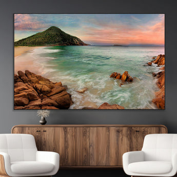 53831025-MGV-CV-36X24-Coastal Landscape Wall Art – Tropical Beach Ocean Canvas Print, Sunset Mountain View Photography Decor for Living Room, Bedroom,