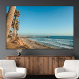 92568259-MGV-CV-36X24-California Beach Wall Art – Palm Tree Pier Canvas Print, Coastal Ocean Photography Seaside Decor for Living Room, Bedroom, Office,