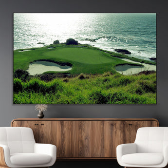 48473947-MGV-CV-36X24-Ocean Golf Course Wall Art – Panoramic Green Fairway Canvas Print, Coastal Golf Landscape Photography Sports Decor for Office, Man