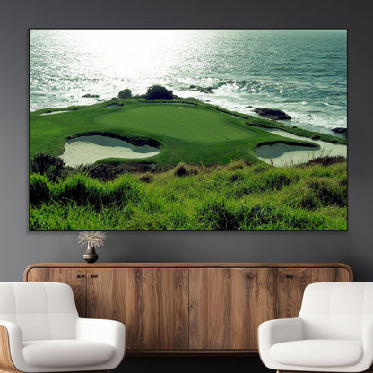48473947-MGV-CV-36X24-Ocean Golf Course Wall Art – Panoramic Green Fairway Canvas Print, Coastal Golf Landscape Photography Sports Decor for Office, Man