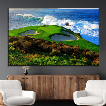 34181847-MGV-CV-36X24-Coastal Golf Course Wall Art – Panoramic Ocean Fairway Canvas Print, Scenic Sports Photography Decor for Office, Man Cave, Living