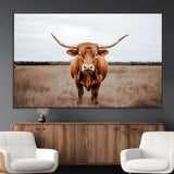 16316734-MGV-CV-36X24-Texas Longhorn Wall Art – Rustic Bull Portrait Canvas Print, Western Farmhouse Animal Photography Decor for Living Room, Office,
