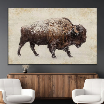 54810031-MGV-CV-36X24-Western Wall Art – Snow Covered Bison Canvas Print, Rustic Wildlife Photography Decor for Bedroom, Living Room, Office, Lodge,