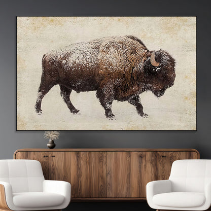 54810031-MGV-CV-36X24-Western Wall Art – Snow Covered Bison Canvas Print, Rustic Wildlife Photography Decor for Bedroom, Living Room, Office, Lodge,