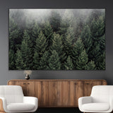 84059409-MGV-CV-36X24-Forest Wall Art – Misty Evergreen Trees Canvas Print, Tranquil Nature Photography Decor for Bedroom, Living Room, Office, Cabin or