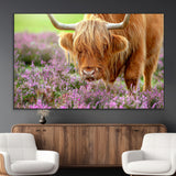 64069351-MGV-CV-36X24-Farmhouse Wall Art – Highland Cow in Wildflowers Canvas Print, Rustic Country Cattle Photography Decor for Bedroom, Living Room,
