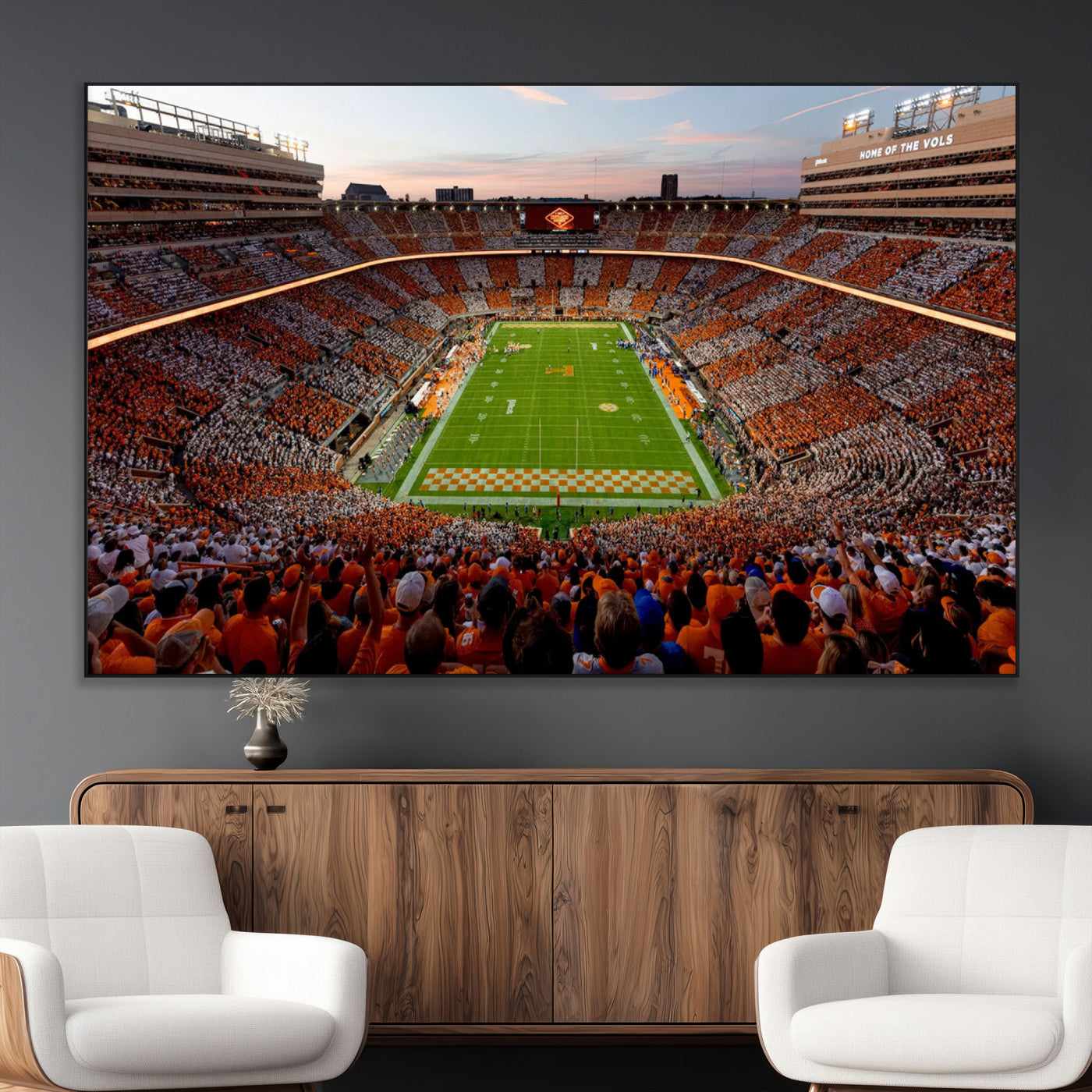 37160229-MGV-CV-36X24-Tennessee Volunteers Wall Art – Neyland Stadium Sunset Checkerboard Game Canvas Print, Vols Football Panorama Sports Decor