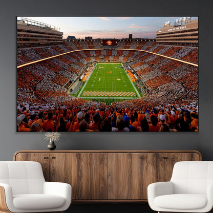 37160229-MGV-CV-36X24-Tennessee Volunteers Wall Art – Neyland Stadium Sunset Checkerboard Game Canvas Print, Vols Football Panorama Sports Decor