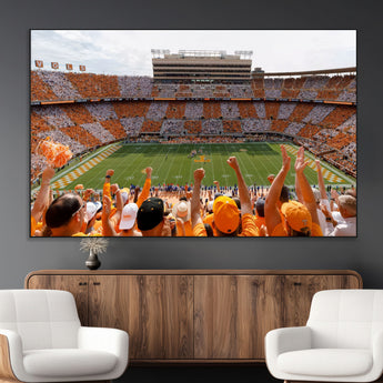 76011417-MGV-CV-36X24-Neyland Stadium Wall Art – Panoramic Tennessee Volunteers Checkerboard Crowd Canvas Print, Day Game Football Celebration Sports