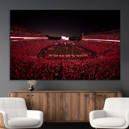 38331045-MGV-CV-36X24-Sanford Stadium Wall Art – Panoramic Georgia Bulldogs Red Light Game Football Canvas Print, Night Crowd Sports Decor for Office,