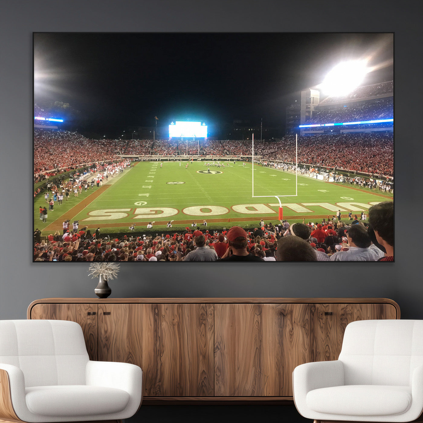 16230786-MGV-CV-36X24-Georgia Bulldogs Stadium Wall Art – Night Game Football Field Canvas Print, Panoramic Sports Decor for Home, Office, Fan Cave