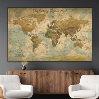 54795344-MGV-CV-36X24-Personalized World Map Wall Art – Vintage Adventure Travel Map with Custom Names, Rustic Wall Décor for Couples, Families