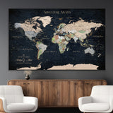 15547583-MGV-CV-36X24-Personalized World Map Wall Art – Rustic Navy Adventure Awaits Travel Map with Custom Couple Names, Vintage Wall Decor for Home or